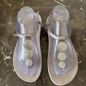 VIONIC Lizbeth Womens T-Strap Sandal Sz 7.5 Comfort Shoe Summer Silver Leather